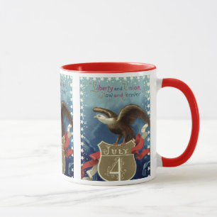 Taza Cuarto de Julio Patriótico Vintage, Águila con Est