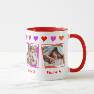 Taza Cuatro Fotos Personalizadas, Corazones Coloridos,