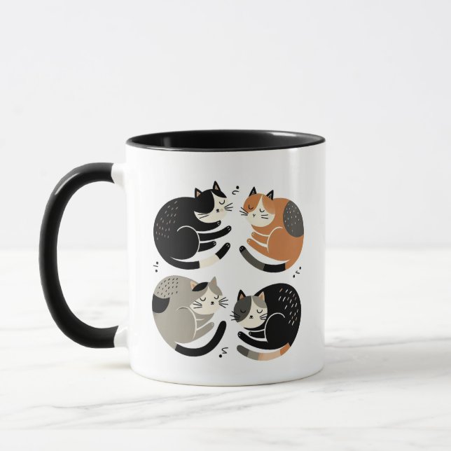 Taza Cuatro gatos durmiendo en un círculo - purgando ri (Izquierda)