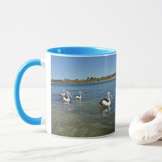 Taza Cuatro Pelícanos En El Océano, (Con donut)