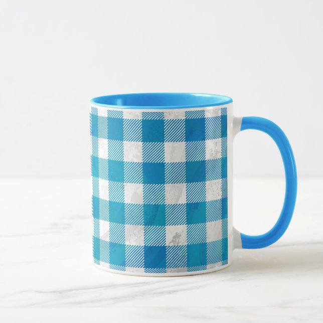 Taza Cubierta de búfalo azul y blanco con verificación (Derecha)