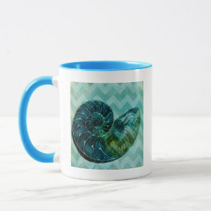 Taza Cubierta espiral de conchas turquesas