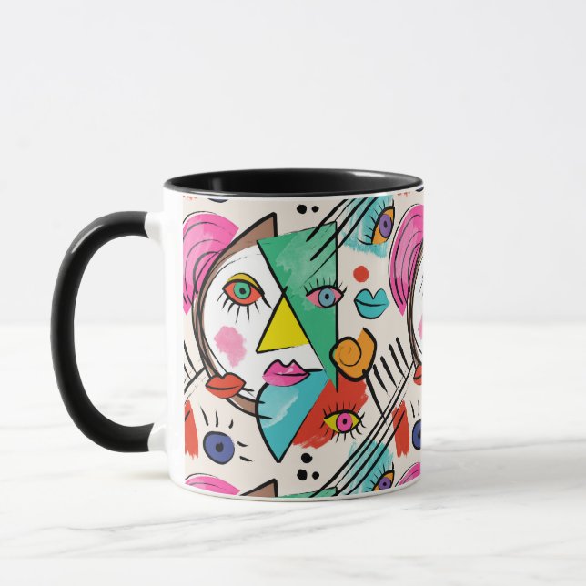 Taza Cubismo moderno Resumen Artsy Face Face Art (Izquierda)