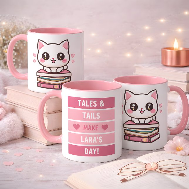 Taza Cuentos Y Caras Me Hacen El Día - Gatos Y Libros (the most pawsome rea)