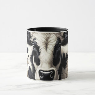 Taza Cuero de vaca negro y blanco con aspecto peludo