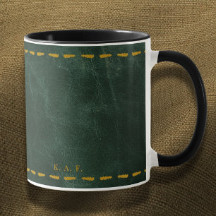 Taza Cuero Verde Forestal Restaurador con Costuras