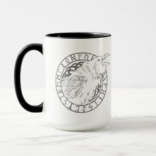 Taza Cuervo Cuervo Odín Mitología Vikinga runas rúnico