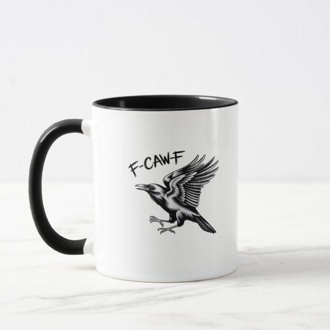 Taza Cuervo Divertido F-Caw-F Esencial Mínimo Limpio (Izquierda)