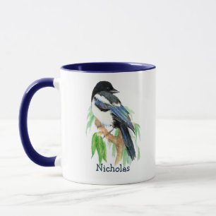 Taza Cuidada acuarela Magpie Jardín Bird Naturaleza Art