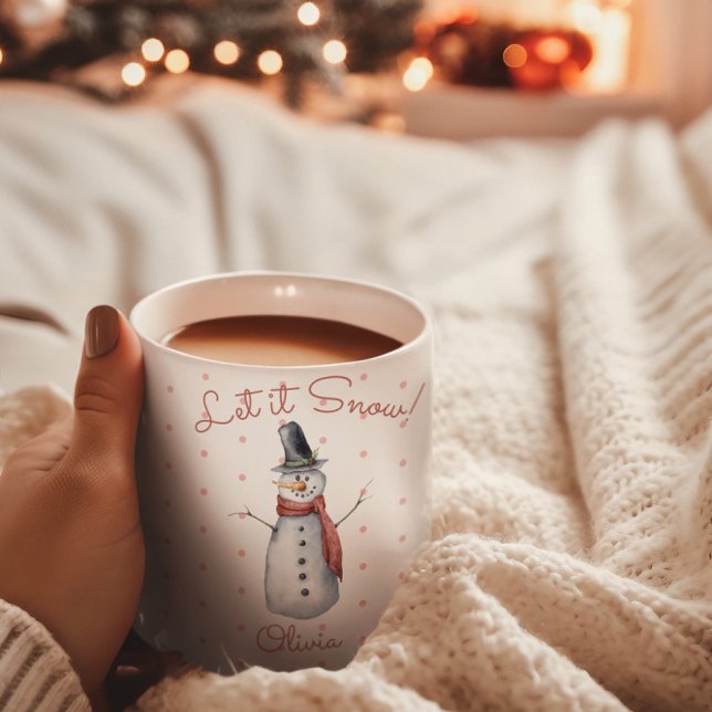Taza Cuidada acuarela Snowman deja que nieve nombre (Subido por el creador)