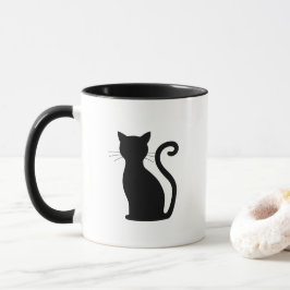 Taza Cuidada silueta de gato negro divertido negro y bl