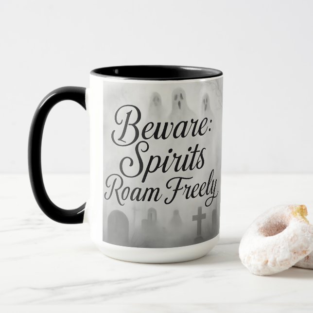 Taza Cuidado con los espíritus vagan libremente fantasm (Con donut)