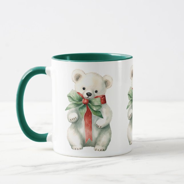 Taza Cuidado Oso Polar Acuarela Verde Rojo (Izquierda)