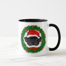 Cuidados Navidades Black Pug Santa en guirnalda