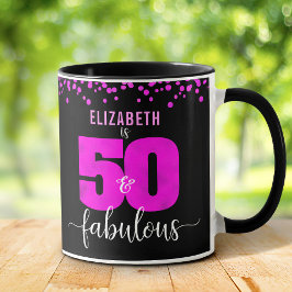 Taza Cumpleaños 50.º fabuloso Relieve metalizado rosado