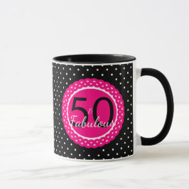 Taza Cumpleaños 50 y Fabuloso de Rosa Caliente y Lunare