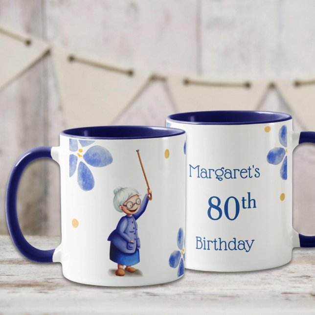 Taza Cumpleaños 80 Azul Abuela Acuarela Floral  (Subido por el creador)