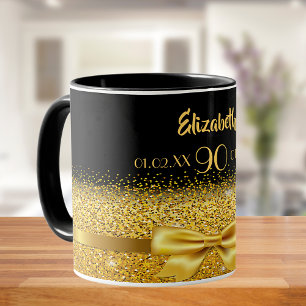 Taza cumpleaños 90 negro oro clásico elegante
