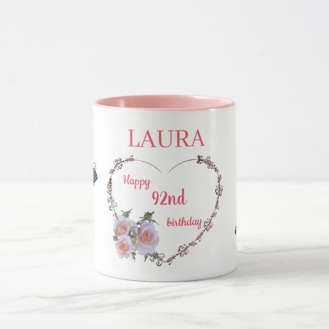 Taza Cumpleaños 92 Floral Rosa Bonito (Centro)
