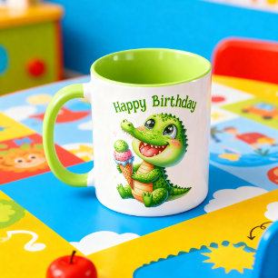 Taza Cumpleaños Cocodrilo Kawaii con Helado