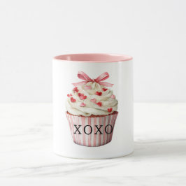 Taza Cumpleaños Cupcake Corazones Rojos Lazo Rosa