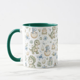 Taza Cumpleaños de dinosaurio con acuarela azul pastel