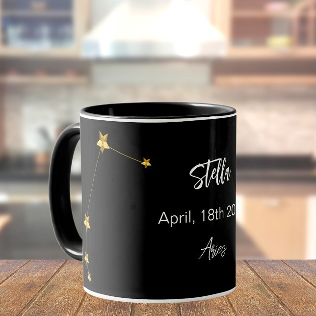 Taza cumpleaños de la constelación de Black gold Aries (Subido por el creador)