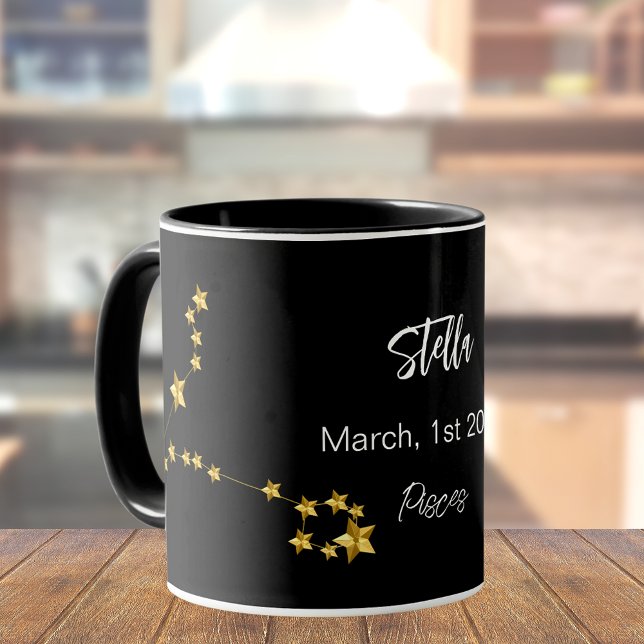 Taza Cumpleaños de la constelación de estrellas Pisces  (Subido por el creador)