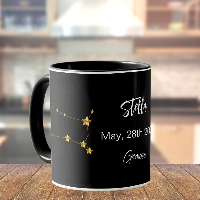Taza cumpleaños de la constelación Gemini de oro negro (Subido por el creador)