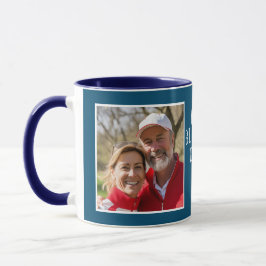 Taza Cumpleaños del marido dos fotos y texto azul Verde