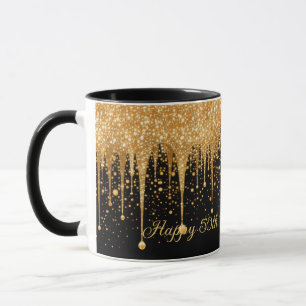 Taza Cumpleaños del Purpurina del Oro Negro Personaliza