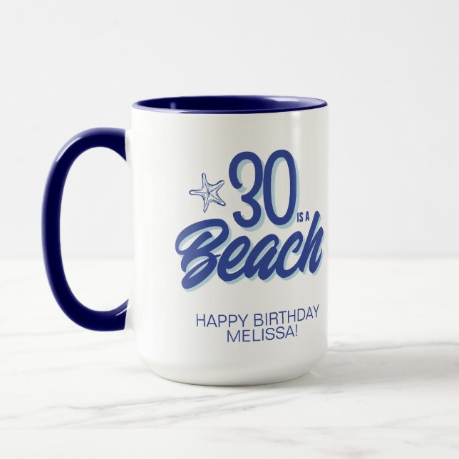 Taza Cumpleaños en la Playa 30 Tendy Dibujado a Mano (Izquierda)