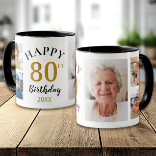 Taza Cumpleaños Feliz 80 Personalizado Collage de 5 Fot