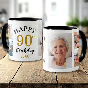 Taza Cumpleaños Feliz 90 Personalizado Collage de 5 Fot