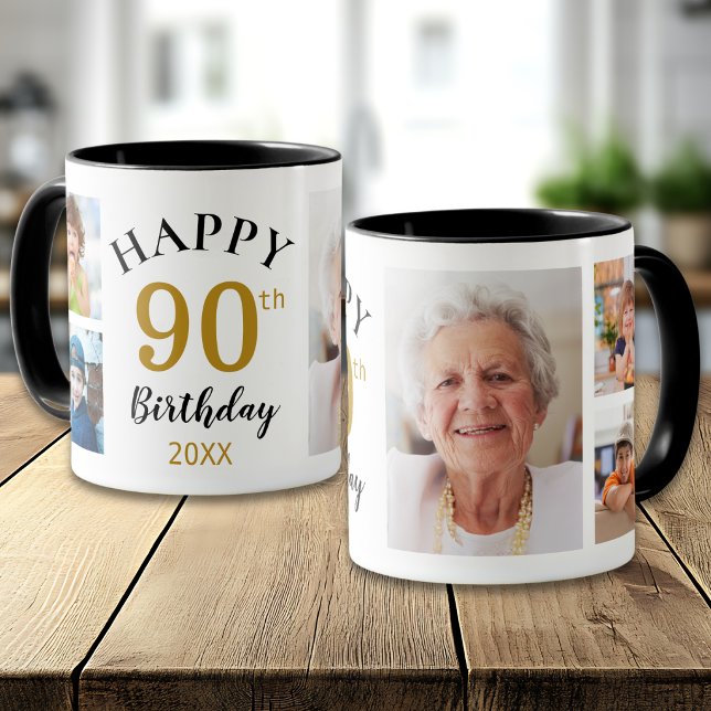 Taza Cumpleaños Feliz 90 Personalizado Collage de 5 Fot (Subido por el creador)