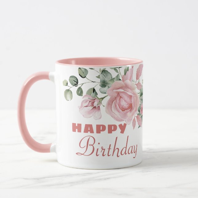 Taza Cumpleaños Feliz con Flores Personalizadas (Izquierda)