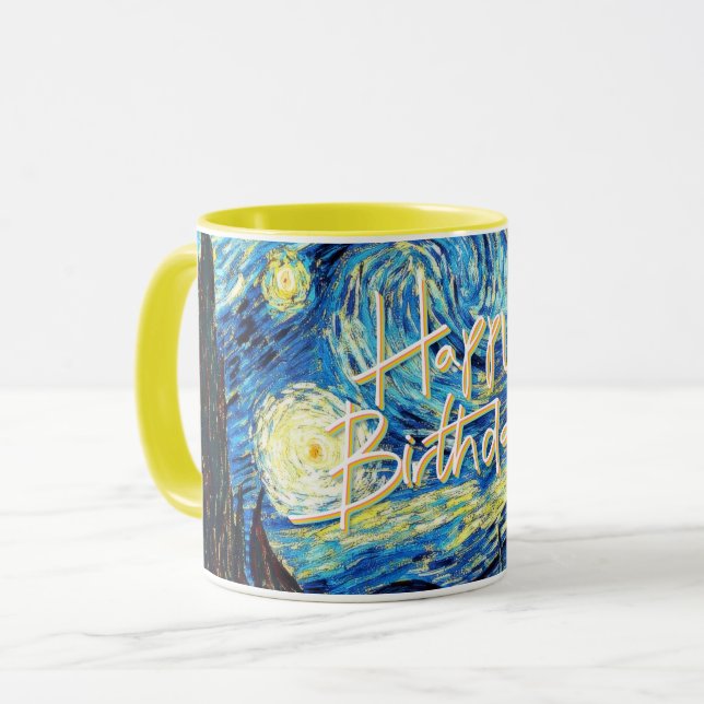Taza Cumpleaños feliz, Noche estrellada, arte fino, (Anverso izquierdo)