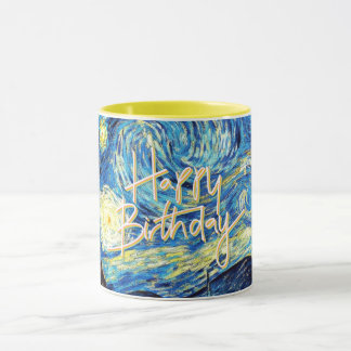 Taza Cumpleaños feliz, Noche estrellada, arte fino,