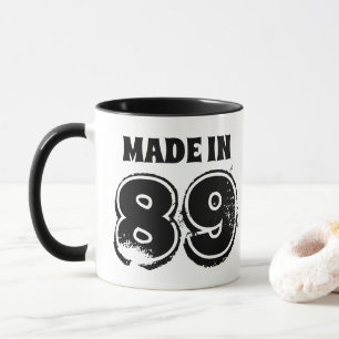 Taza Cumpleaños Grunge hecho en 89 tipografía negro