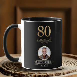 Taza Cumpleaños legendario y 80 elegante negro y dorado