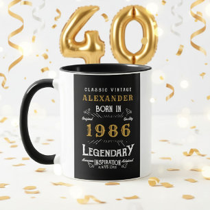 Taza Cumpleaños Personalizado 40 Born 1986 Vintage Negr