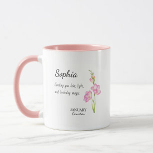 Taza Cumpleaños Personalizado de Enero con Clavel