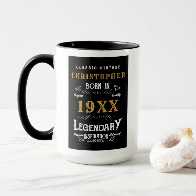 Taza Cumpleaños Personalizado Mejor Papá Oro Legendario (Con donut)