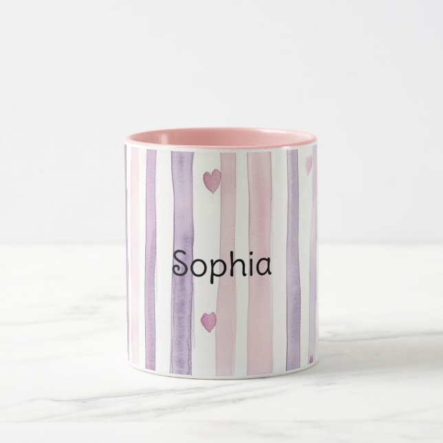 Taza Cumpleaños Rayas Corazones Rosa Morado (Centro)