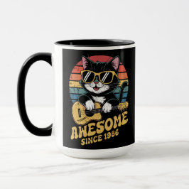 Taza Cumpleaños Retro Gato Amante Ukulele 40 Cumpleaños