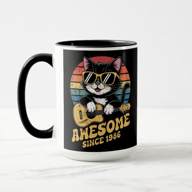 Taza Cumpleaños Retro Gato Amante Ukulele 40 Cumpleaños (Izquierda)