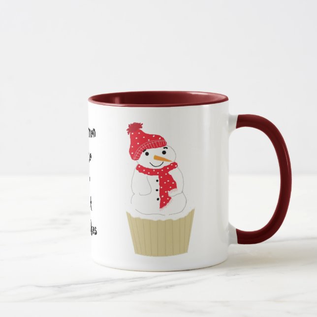 Taza Cupcake de muñeco de nieve con dicho (Derecha)
