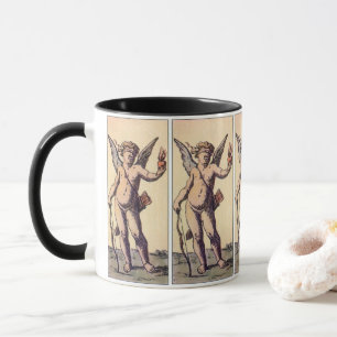 Taza Cúpido de San Valentín con antifaz, carta de tarot