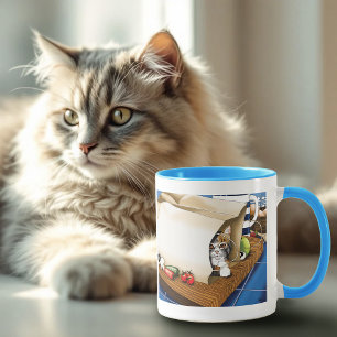 Taza Curiosa bolsa de comestibles de gato atigrado azul