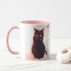 Taza curiosa del gato negro